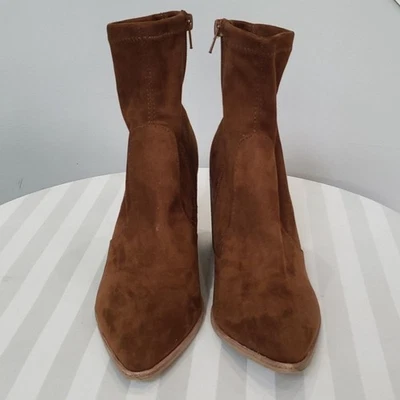 Steve Madden Boot Womens 8 Brown Faux Suede Chunky Heel Western Ankle Viperr - Image 1 of 4