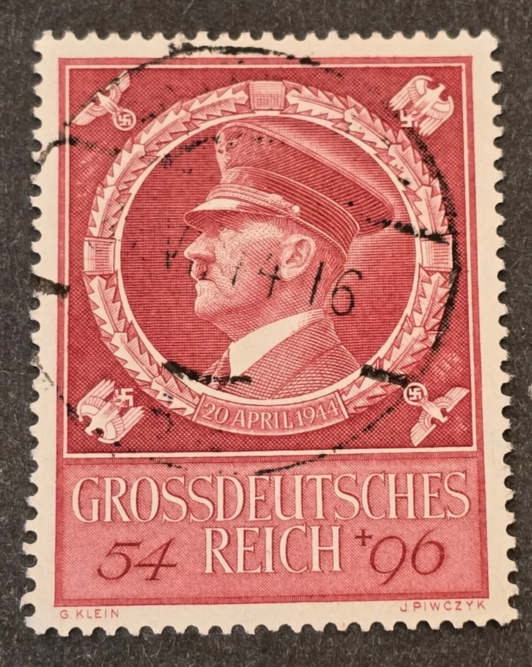 WWII Third Reich Nazi Germany 1944 Adolf Hitler The Fuhrers Birthday Stamp NSDAP - Image 1 of 1