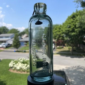 Antike c1880 CLARK BROTHERS blaue Glas Hutchinson Flasche Soda TORONTO KANADA - Bild 1 von 11