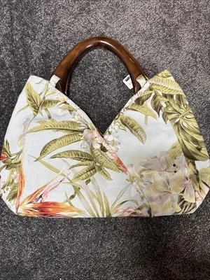 Cartera con mango de bambú/madera floral diseño BoHo tela hobo bolso palma Foto 1 de 4