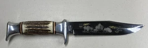 Vtg Widder Solingen Germany Large Bowie Knife Buffalo Etching & Leather Sheath - Picture 1 of 21