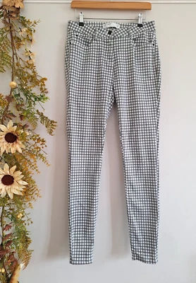 Fabulous NEXT Grey & White Gingham Check Soft Touch Jeans Size UK 12 L - Image 1 of 4