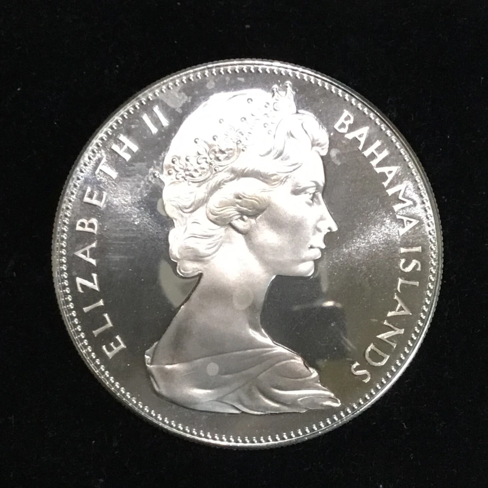 RARE 1970 BAHAMAS HUGE PIRATE DEFEAT MOTTO Proof Silver 5 Dollars Coin 5$ Coin - Image 1 of 4