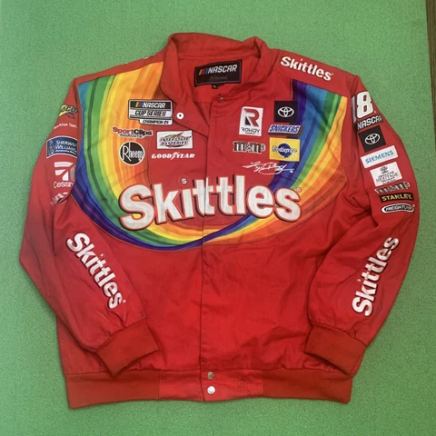 JH Design Kyle Busch Skittles Cotton Uniform Full-Snap Red Jacket Men's Size XL Cover