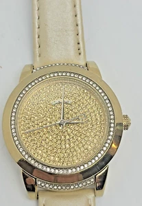 DKNY Two Tone Pave Crystal Glitz Champagne Leather women's watch New Battery. - Picture 1 of 8
