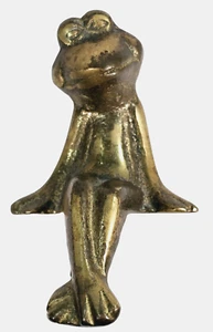 Vintage MCM Solid Brass Girl Frog Shelf Sitter Figurine Made in Korea 3" Tall - Picture 1 of 7