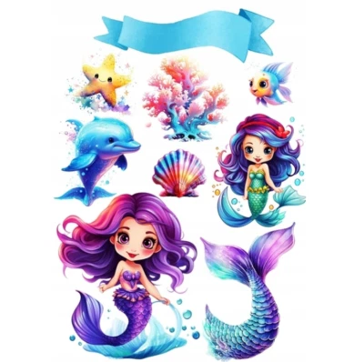 Essbar Meerjungfrau Meer Tortenaufleger Torte  Geburtstag Zuckermasse + TEXT - Bild 1 von 4