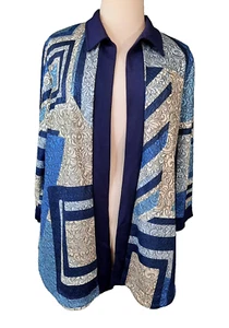 Slinky Marken Strickjacke Jacke Damen 1X blau beige vorne offen künstlerisch Boho Tunika - Bild 1 von 10