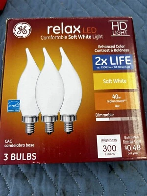 GE Relax HD CA11 LED Light Bulbs, Decorative Candle Bulbs, 40 Watt (A09) - Image 1 of 3