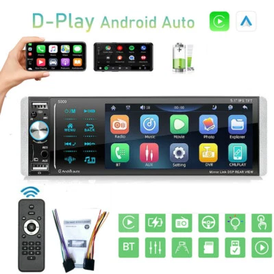 5.1" Single 1 Din Car Stereo Radio MP5 Player Bluetooth Touch Screen Carplay FM - Image 1 of 4