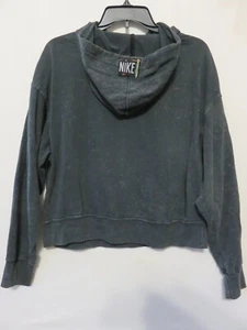 Nike Women Small Center Swoosh Hoodie Black Distressed Pullover Logo Sweatshirt - Picture 1 of 11