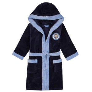 Manchester City FC Official Soccer Gift Boys Hooded Fleece Dressing Gown Robe - Picture 1 of 17
