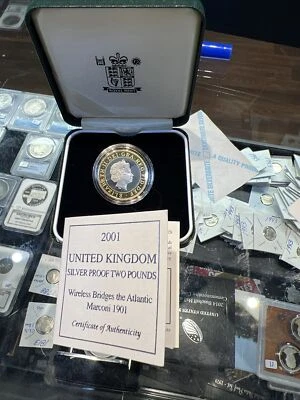 United Kingdom 2001 Silver Proof 2 Pounds Marconi 1901 Wireless w/OGP & COA - Image 1 of 4