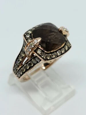Anillo LeVian Oro Rosa 14K Diamantes, Cuarzo Ahumado Marrón y Zafiro Rosa Talla 5.5  Foto 1 de 4