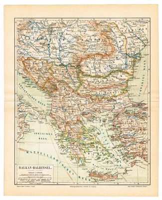 Turkey Greece Bulgaria Romania  Ottoman Empire 1889  Vinatge Original Bosnia - Image 1 of 4