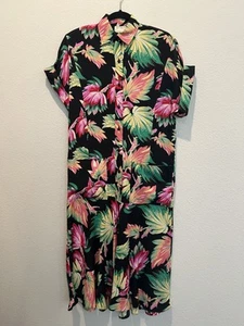 VTG 100% Silk Shirt Dress Black Colorful Tropical Print Julie Francis Bergdorf - Picture 1 of 10