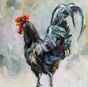 Rooster Painting Original Small Oil Painting Chicken Rustic Painting Rooster Art - Picture 1 of 8