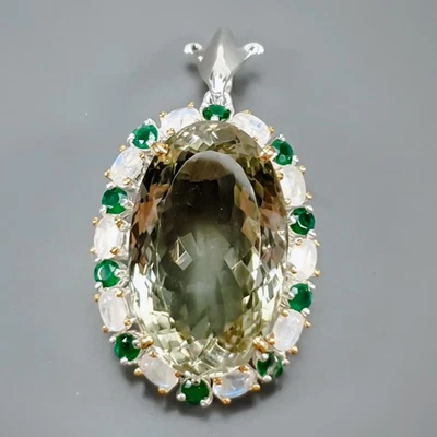 Joyería 50 ct+ Colgante Amatista Verde Natural Plata de Ley 925/NP52325 Foto 1 de 4