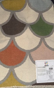 Indian Handwoven 100% Wool Novogratz Topanga Rug 2x3 Geometric Mosaic Pattern - Picture 1 of 10