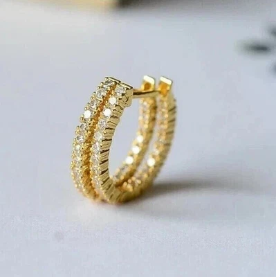 0.30Ct Round Lab Created Diamond Clip-On Hoop Earrings 14K Yellow Gold Plated - Image 1 of 4