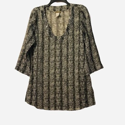 Tommy Bahama Womens Size S Black Print Embellished Swim Cover-Up - Image 1 of 4