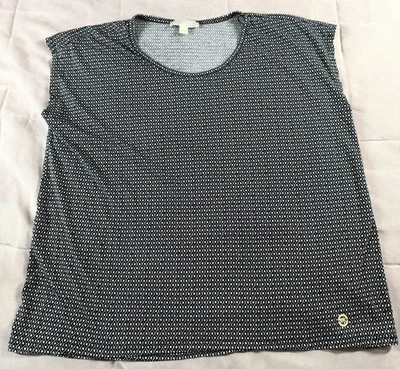 Top Michael Kors Negro Blanco Mujer 2X Plus Argyle Dorado MK Logo Hebilla Manga Gorra Foto 1 de 4