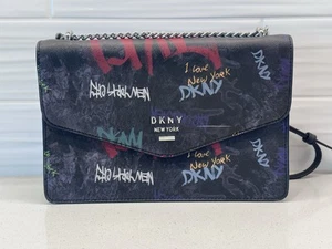 Borsa DKNY New York tracolla/spalla logo nero graffiti catena tracolla #02868 - Foto 1 di 16