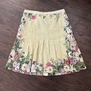 Loft Linen Blend Floral Pleated Green Skirt Women’s 4 NWT - Picture 1 of 6