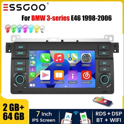 7" Fit BMW E46 320/325/323i/330ci/M3  Android 14 GPS Car Stereo CarPlay 2GB+64GB - Image 1 of 4