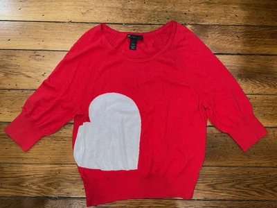 Suéter Pullover Lane Bryant 14/16 Corazón Rojo Blanco Corazón Amor Cuello Redondo Foto 1 de 3
