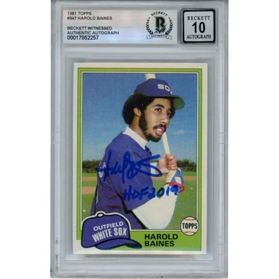 Tarjeta coleccionable Beckett 50603 autografiada por Harold Baines 1981 Topps #347 HOF Foto 1 de 2
