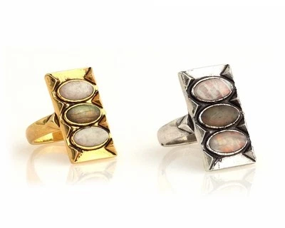 NUEVO ANILLO HOUSE OF HARLOW 1960 CHAPADO EN ORO PLATA PIEDRA LUNAR, LABORITA VINTAGE Foto 1 de 4