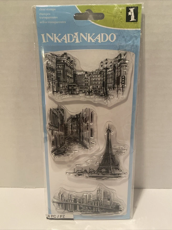 Inkadinkado Clear Stamps Set Travel Sketches Eiffel Tower Paris Brooklyn Venice - Image 1 of 4