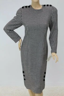 Vestido De Colección Albert Nipon Lana Pata de Gallo Negro Blanco Forrado Neiman Marcus 12 Nuevo Con Etiquetas Foto 1 de 4