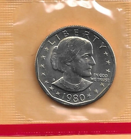 1980-S UNCIRCULATED SUSAN B ANTHONY DOLLAR IN MINT SET CELLO Cover
