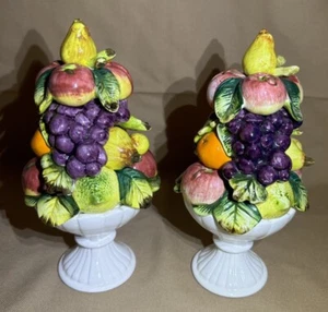Set of 2 Sorrento By Arnart Ceramic Fruit Tree Topiary 8 1/4" Tall 1965 READ - Picture 1 of 10
