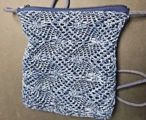 Event Purse Crossbody Blue Crochet Layer Zipper 6" Square - Picture 1 of 7