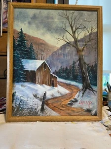 16 x 20 Original Framed Oil Painting on Canvas Paper: Winter Barn - Picture 1 of 24