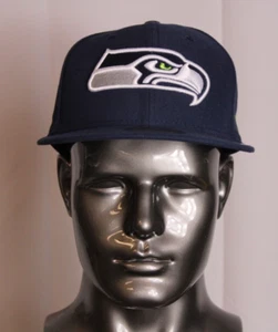 New Era Seattle Seahawks Script Logo Blue Fitted Hat Cap 7 1/4 - Imagen 1 de 6