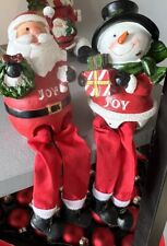  Christmas Shelf Sitters Santa and Snowman Resin with dangly cloth Legs Red Bird