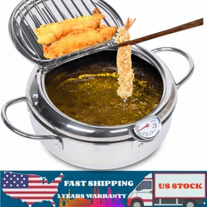 Japanese Deep Frying Pot Tempura Fryer Pan Temperature Control Stainless Steel - Picture 1 of 14