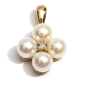 SOLID 14K Gold Pearl & Diamond Pendant 1.9 Grams *MASSIVE SELECTION SEE MY STORE - Picture 1 of 7