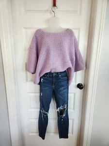 Vintage L Heavy Oversized Granny Knit Top Handmade Short Sleeve Lavender Size - Picture 1 of 10