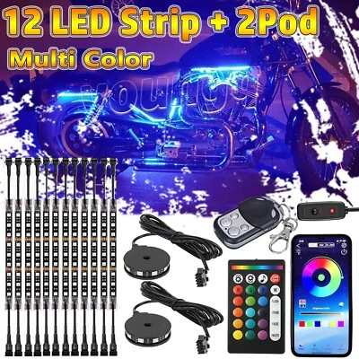 14X Motorcycle bluetooth APP LED Light Underglow Underbody Neon Accent Strip Kit - Image 1 of 4