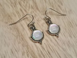 Pendientes de magia gótica piedra lunar aleación de zinc plateada ornamentación medieval - Imagen 1 de 5