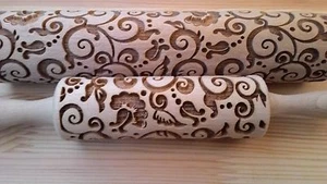 Wooden Rolling pin Laser Cut Tracery Flover Design Pattern Embossing Small Big - Picture 1 of 4