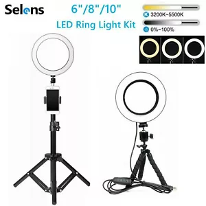 Pro Dimmable LED Ring Light Video Photography Selfie Lighting + Tripod Stand Set - Picture 1 of 15