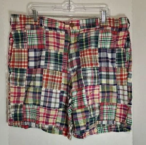 J CREW Shorts Patchwork Madras Plaid Mens Size 38 Preppy 9" 100% Cotton - Picture 1 of 3