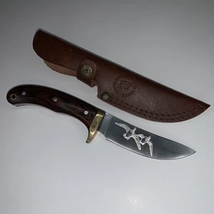 Vintage Master Cutlery Ducks Unlimited Drop Point Fixed Blade 4” Knife w/ Sheath - Picture 1 of 11