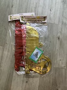 Fogli Decorazioni Natalizie Vintage Retrò Rosso/Oro Grandi Campane Nuove Confezionate X2 - Foto 1 di 5